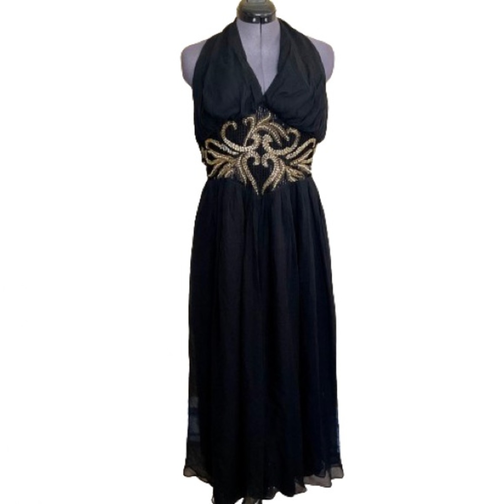 Vintage Beaded Silk Halter Evening Gown